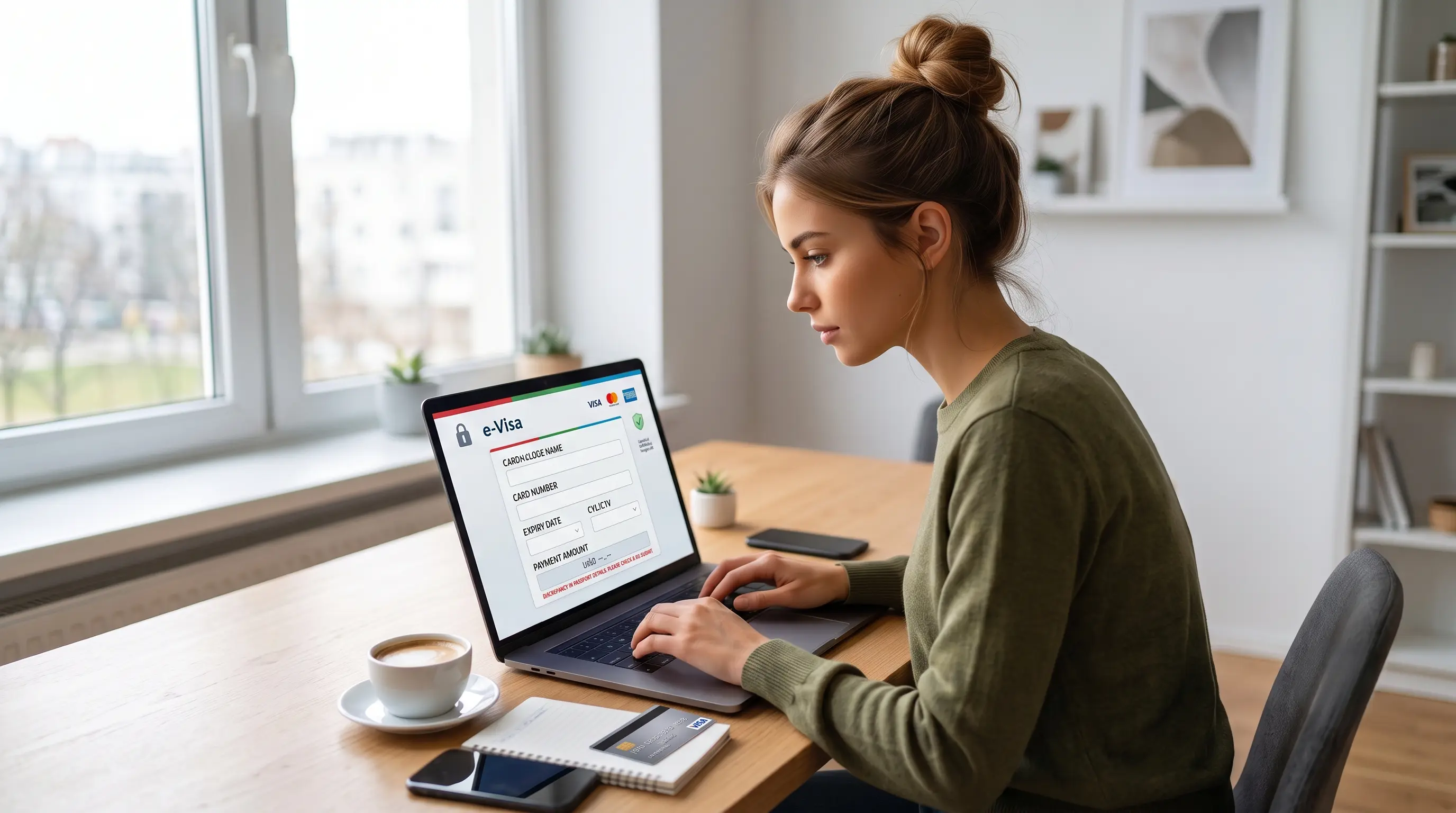 Credit card and laptop for online visa fee processing