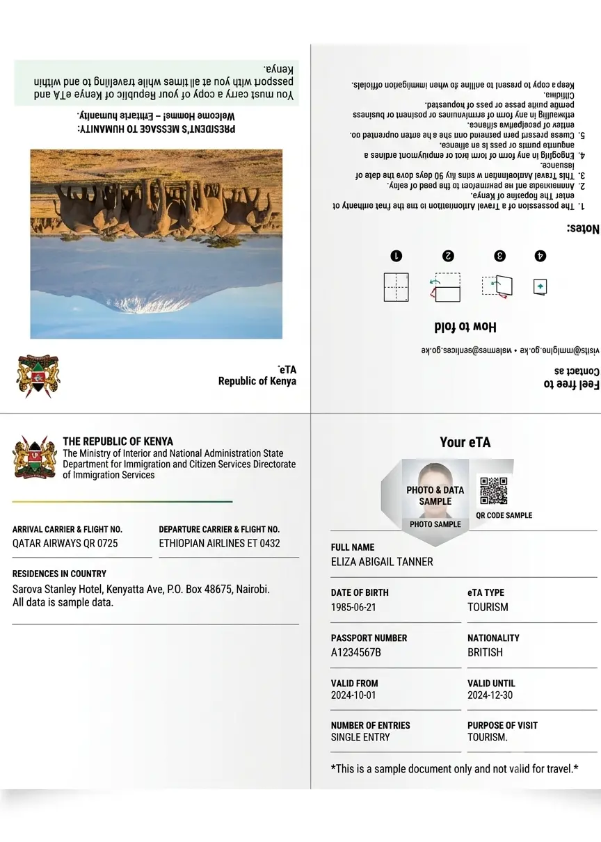 Kenya Electronic Travel Authorization sample reference