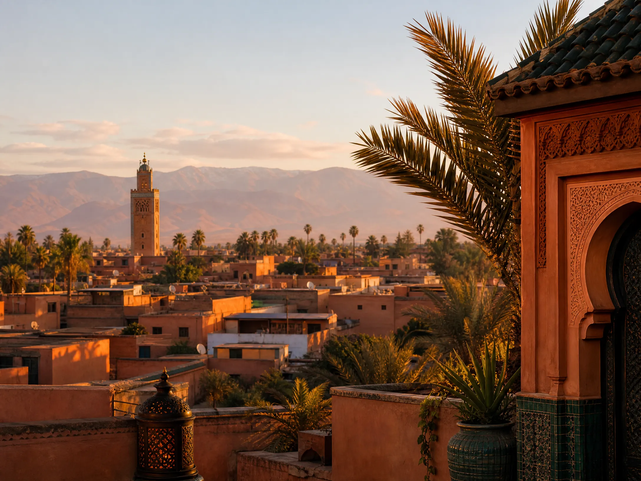 Marrakech rooftops and Atlas Mountains