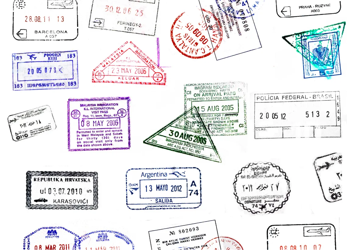 Passport stamps showing East Africa travel history